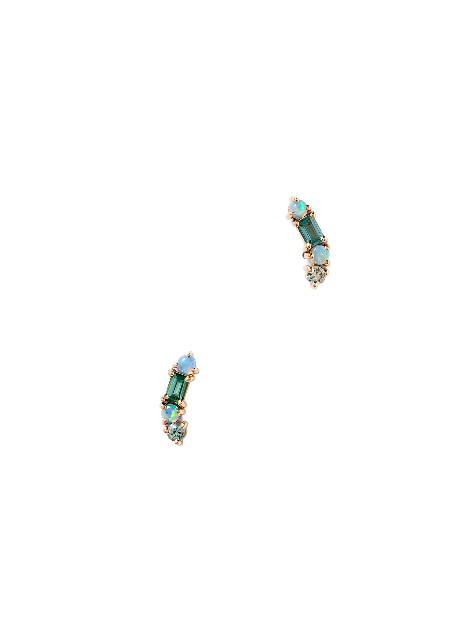 Opal and tourmaline crescent pillar earrings